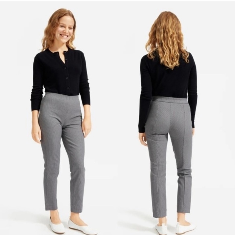 EVERLANE The Side-Zip Stretch Cotton Pant Black Grey Houndstooth